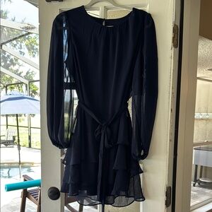 1. STATE Navy Ruffle Dress with Bishop Sleeves Medium